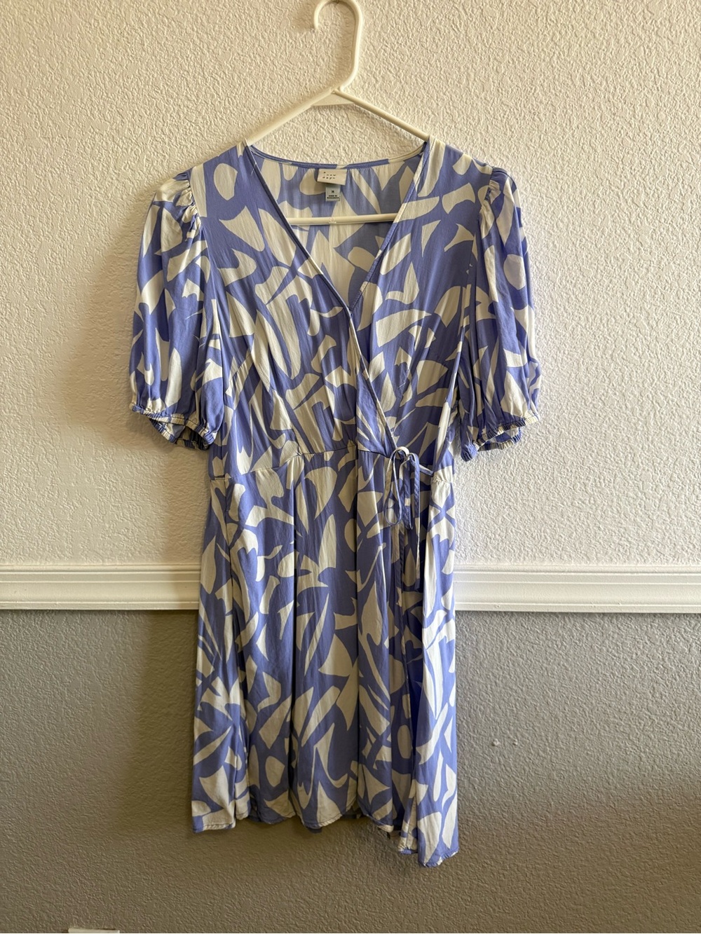 A new day Blue & White Abstract Wrap Dress